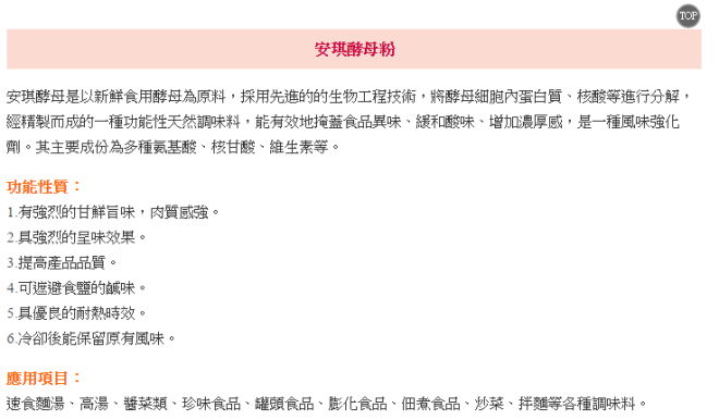 安琪酵母粉的說明 資料來源：億元食品