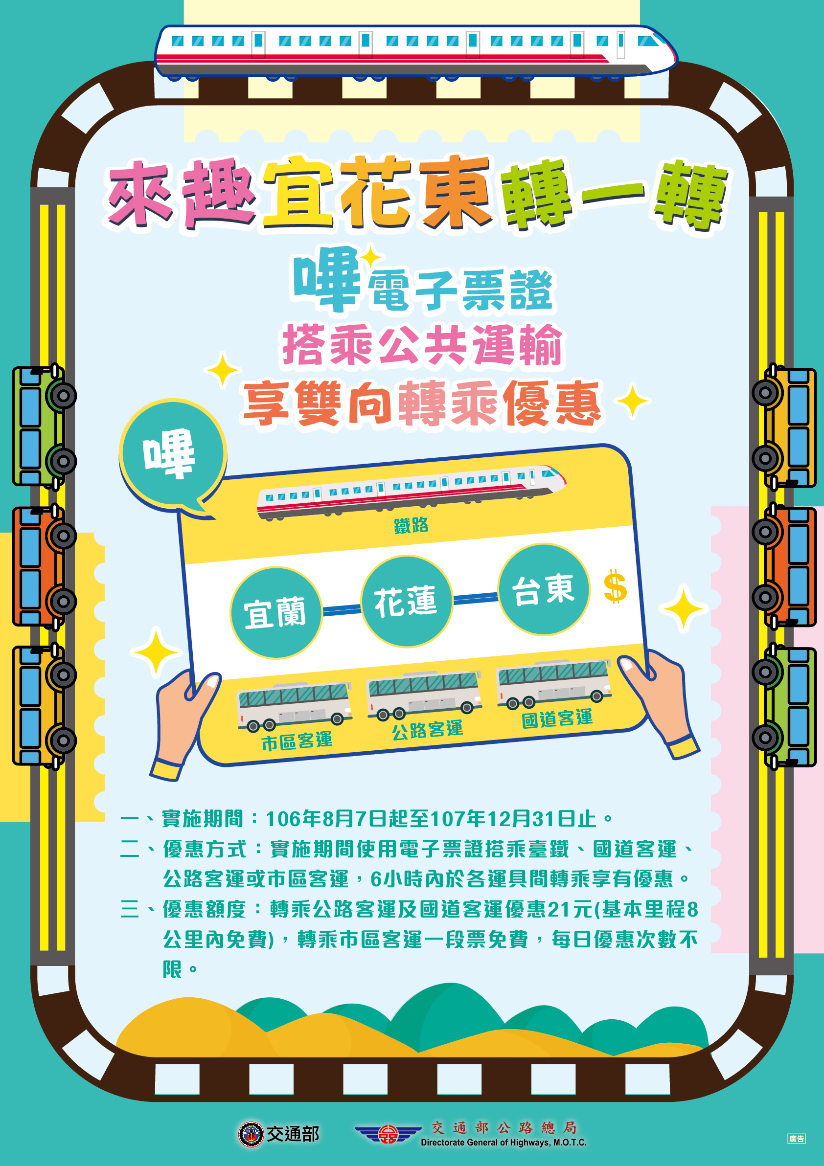 來”趣”宜花東轉一轉 8月7日起搭乘公共運輸享轉乘優惠