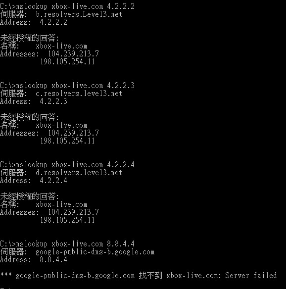 nslookup Xbox-live.com