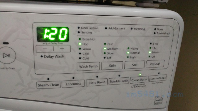 惠而浦滾筒洗衣機的加強清潔方式: 增加預洗浸泡時間 30分鐘(Presoak)