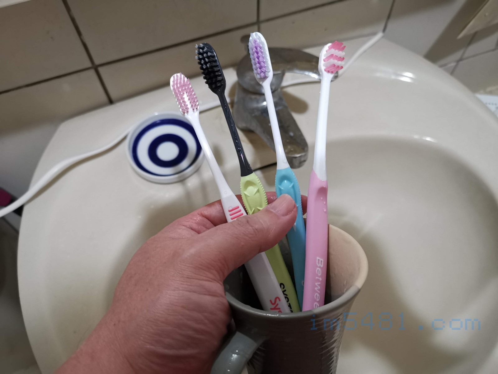 真正設計好的牙刷都可以刷到第三大臼齒背面，並且有專用臼齒牙刷可以選擇。從左邊算來三隻牙刷是我近期會用的牙刷組，每次都是輪流用牙刷。近期又多了右邊的臼齒刷。