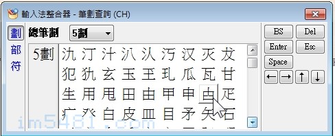 藉由輸入法整合器-筆劃5劃查詢到【甴】