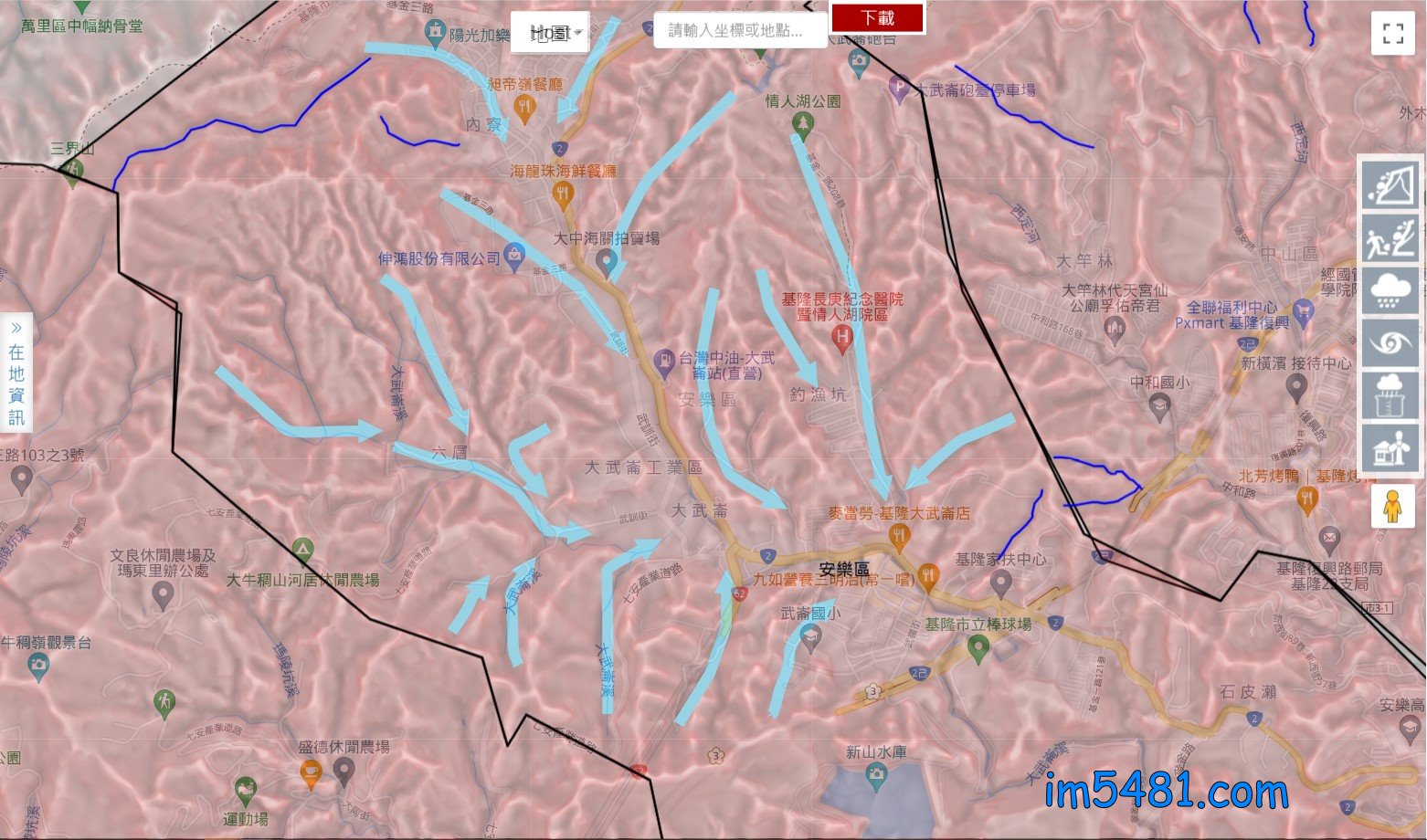 大武崙的地勢套上地圖的結果