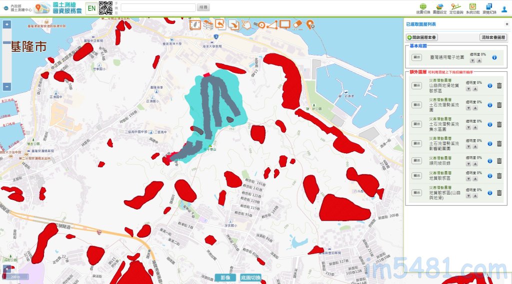 國土測繪-槓子寮山的災害潜勢災害圖層