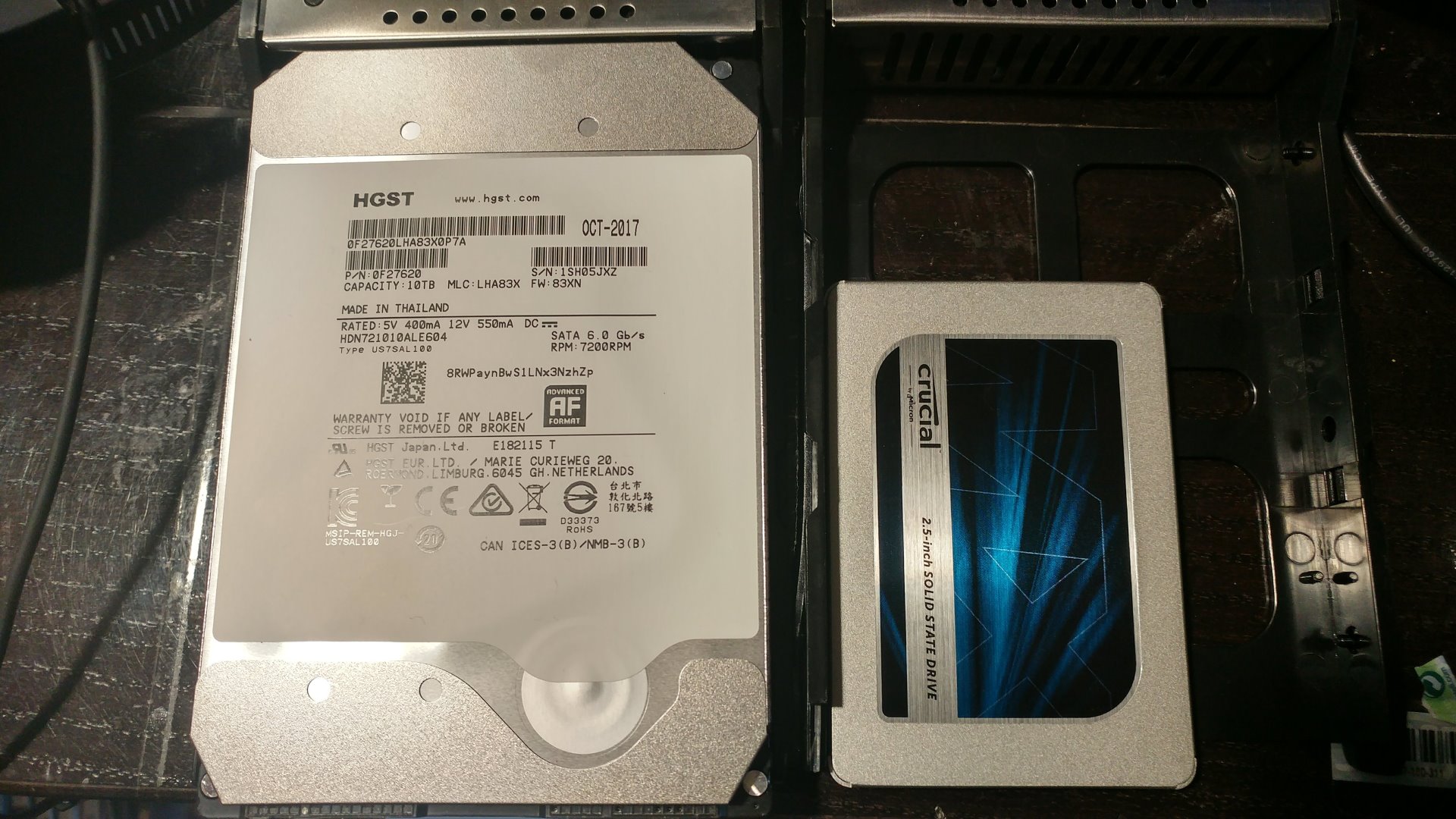 HDD: 【HGST】 3.5” 10TB 256MB (H3IKNAS1000025672SWW) and SSD: Micron Crucial MX500 1TB SATAⅢ 