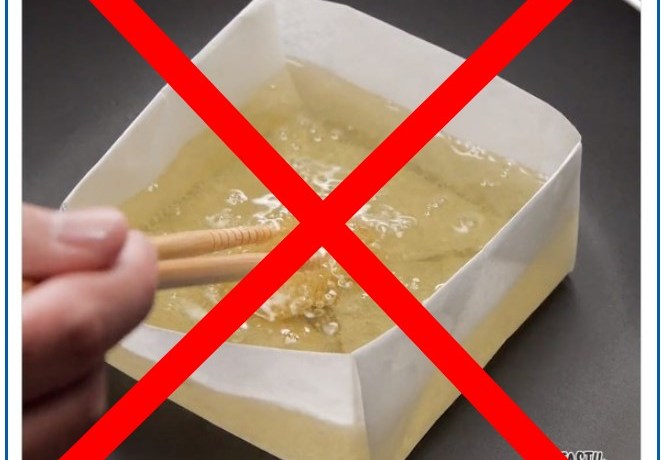 Tasty Japan所發出的少量油可以用不沾材質平底鍋加烘焙紙摺成紙鍋油炸是錯誤方式